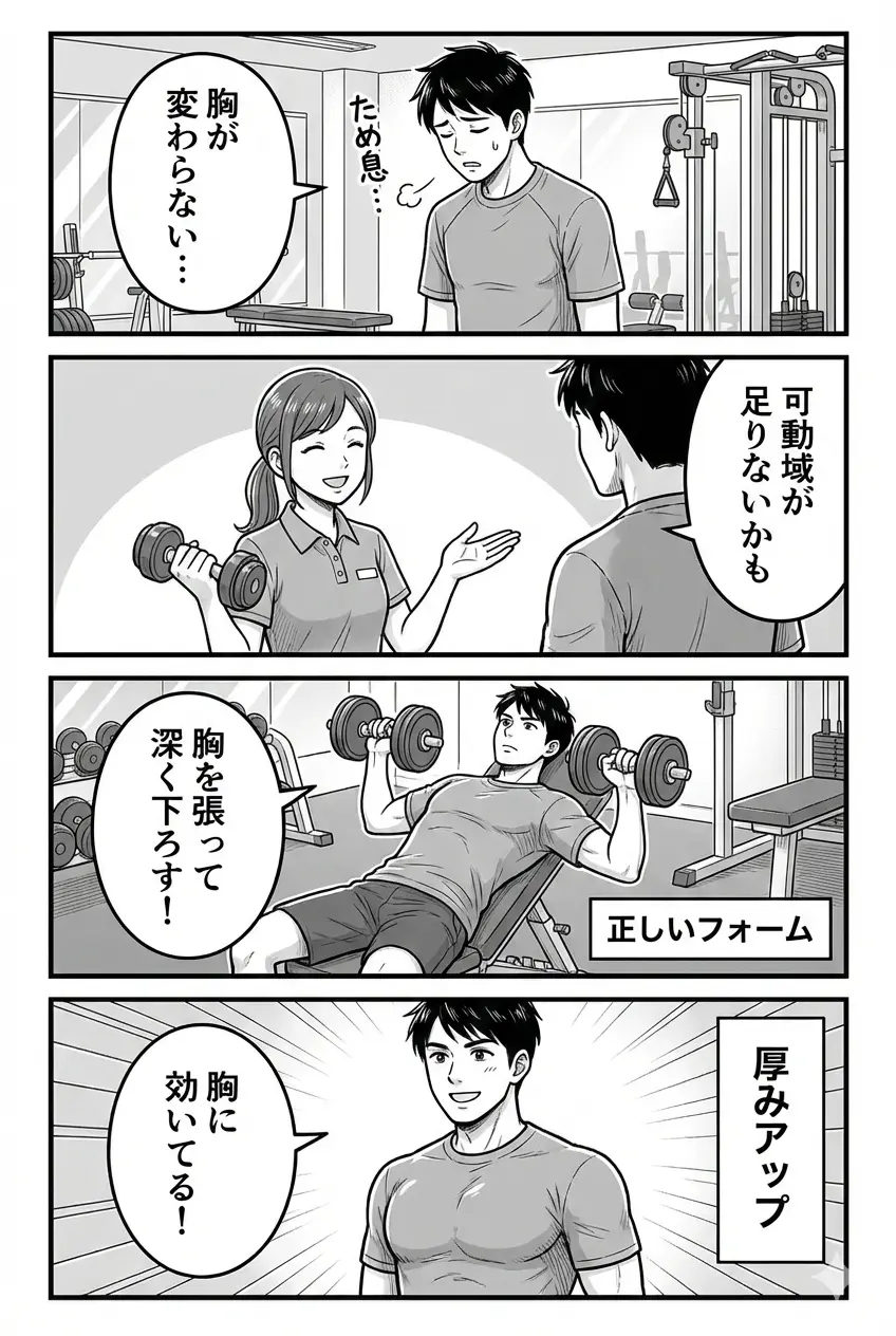 ダンベルプレス4コマ